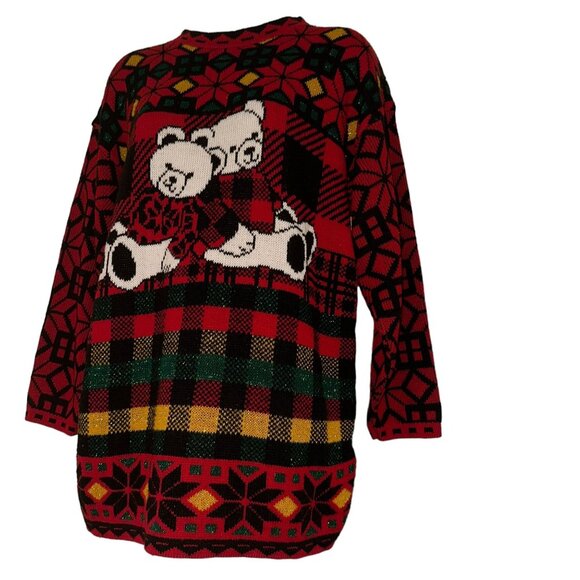 Vtg JJ Browne Christmas Sweater Womens L PulloverTeddy Bears Ugly Cute Holiday - Picture 5 of 10